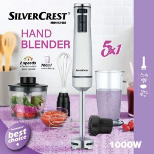 Mixeur Plongeant SilverCrest HB8411Z-GS3 – 5 en 1, 1000W, 2 Vitesses + Accessoires Multifonctions