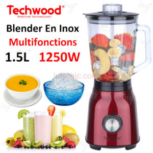 Blender Techwood TBL1-1255 – 1.5L, 1250W, Bol en Verre et Lames Inox 🇫🇷